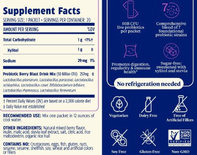 Probiotic Sugar Free Berry Drink Mix Powder Packets by Enzymedica