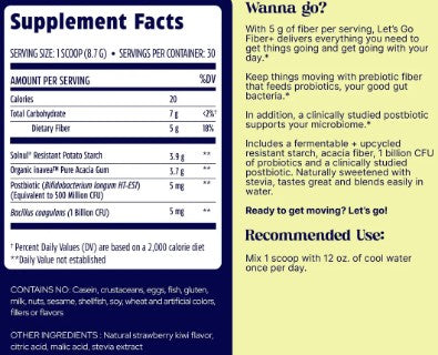 Let's Go Fiber+ Probiotics Strawberry Kiwi Powder by Enzymedica