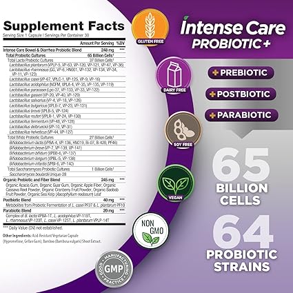 Intense Care Probiotics Bowel+ Diarrhea Formula Capsules by Vital Planet