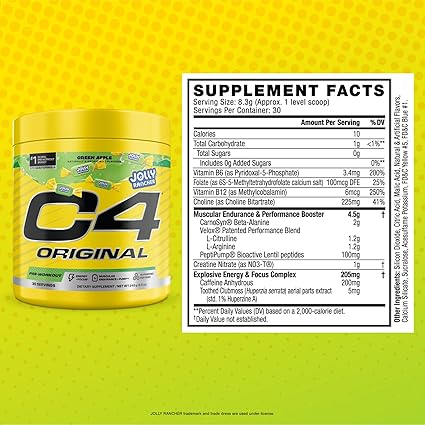 C4 Original PreWorkout Green Apple Jolly Rancher Powder by Cellucor