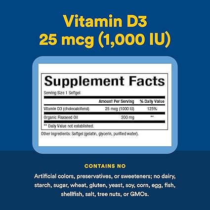 Vitamin D3 1,000iu Softgels by Natural Factors