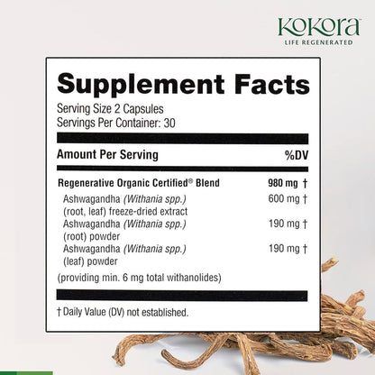 Regenerative Organic Ashwagandha Capsules by Kokora