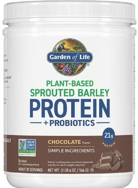 Plant Based Sprouted Barley Chocolate Protein with Probiotics by Garden of Life