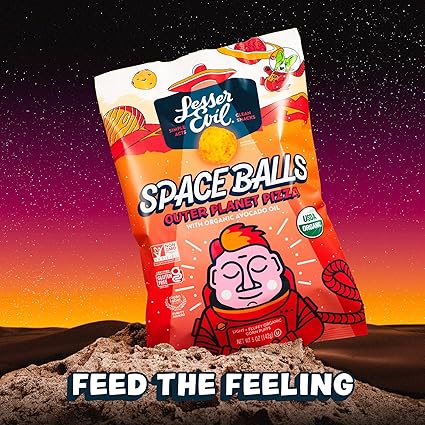 Space Balls Organic Pizza Flavored Corn Puffs by Lesser Evil