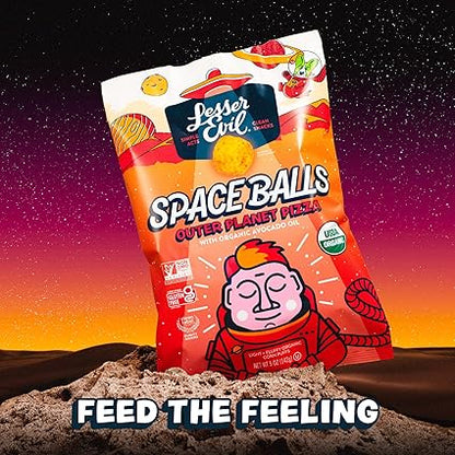 Space Balls Organic Pizza Flavored Corn Puffs by Lesser Evil