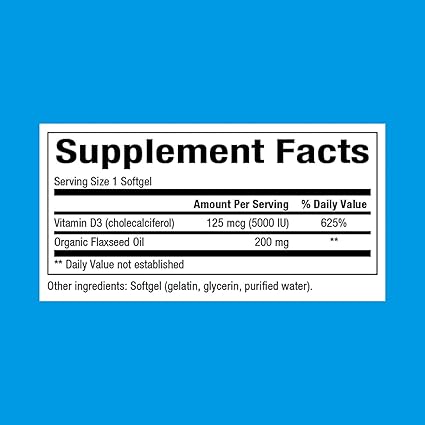 Vitamin D3 125mcg 5000iu Softgels by Natural Factors