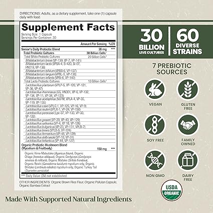 Organic Flora Senior Daily Pre & Probiotic Capsules by Vital Planet