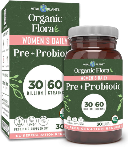 Organic Flora Women's Daily Pre & Probiotic Capsules by Vital Planet