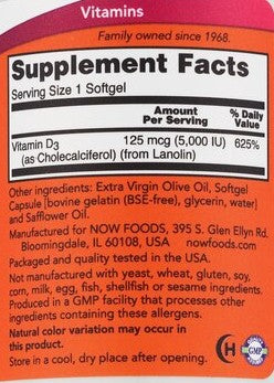 Vitamin D3 5,000iu Softgels by Now Foods