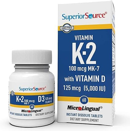 Vitamin K2 100mcg D3 5000iu Quick Dissolve Tablets by Superior Source