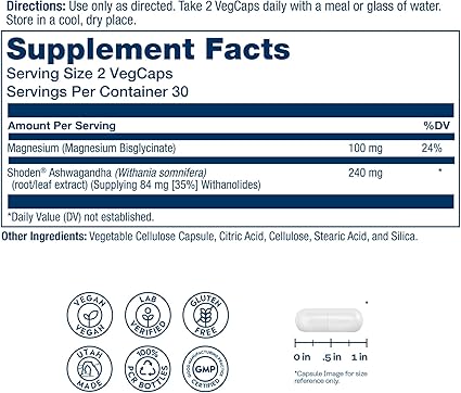 StressMag Magnesium Glycinate & Ashwagandha Capsules by Solaray