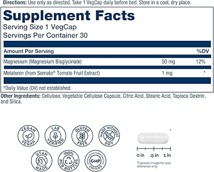 SleepMag Magnesium & Plant Melatonin Capsules by Solaray