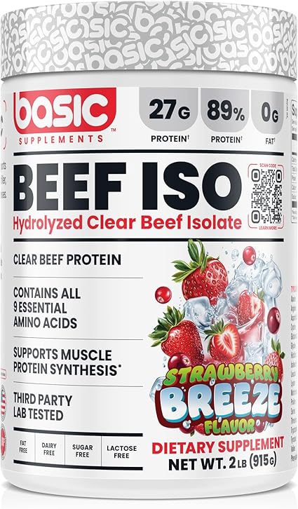 Beef Isolate Clear Protein Strawberry Breeze by Basic Supplements