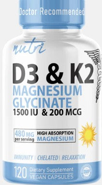 Vitamin D3 K2 Magnesium Glycinate Capsules by Nature's Fusion