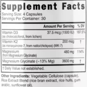 Vitamin D3 K2 Magnesium Glycinate Capsules by Nature's Fusion