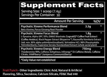 Psychotic Xtreme PreWorkout Fruit Punch by Insane Labs