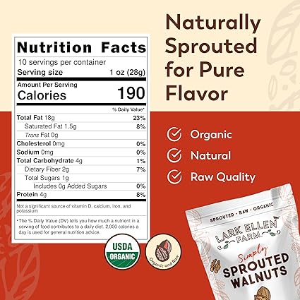Organic Sprouted Raw Unsalted Walnuts by Lark Ellen Farm