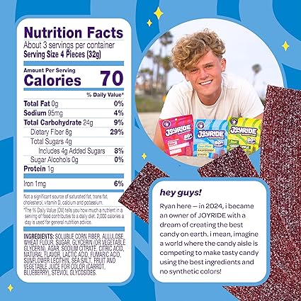 Sour Blue Raspberry Gummy Strips by Joyride