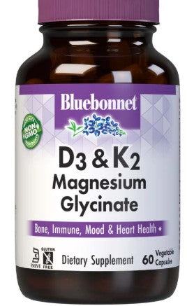 Vitamin D3 K2 & Magnesium Glycinate Veg Capsules by Bluebonnet