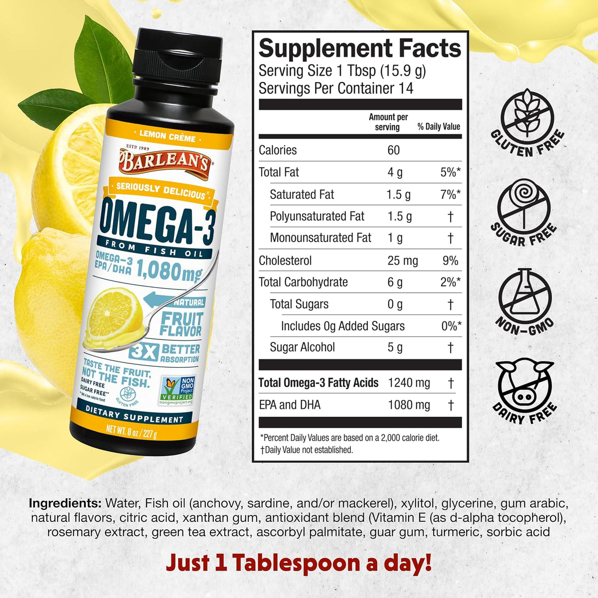 Omega 3 Fish Oil Lemon Creme Liquid by Barlean's