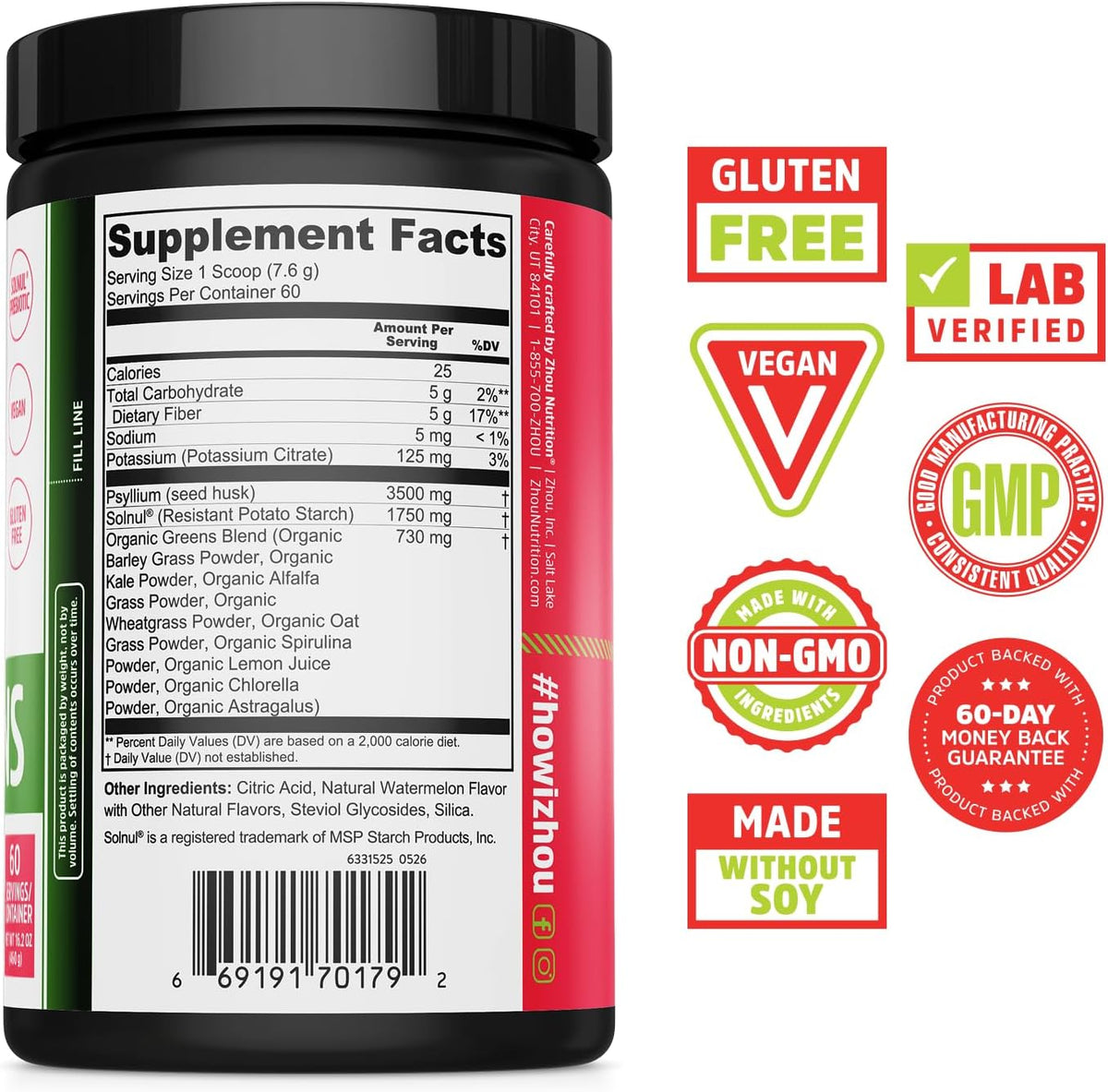 Fiber + Greens Watermelon Powder by Zhou