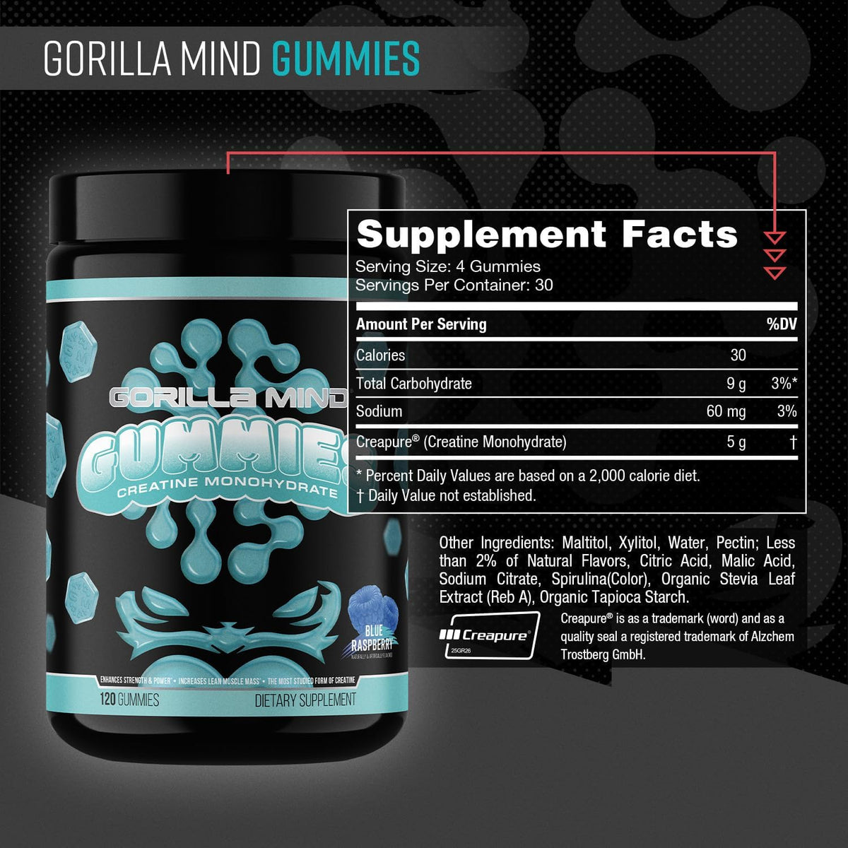 Creatine Monohydrate Blue Raspberry Gummies by Gorilla Mind