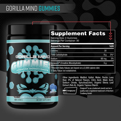 Creatine Monohydrate Blue Raspberry Gummies by Gorilla Mind