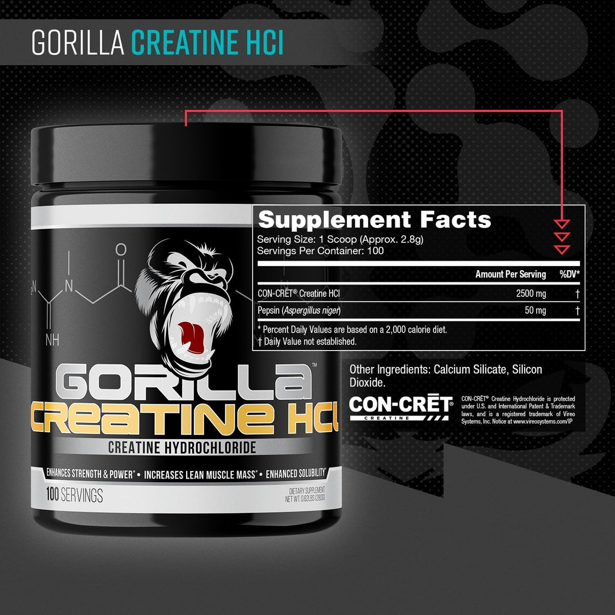 Creatine HCL Unflavored Powder by Gorilla Mind