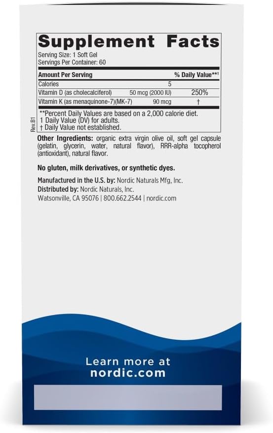 Vitamin D3 2,000iu & K2 90mcg Softgels by Nordic Naturals