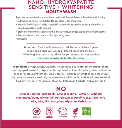 Nano-Hydroxyapatite Sensitive+ Whitening Fresh Mint Mouthwash by Desert Essence