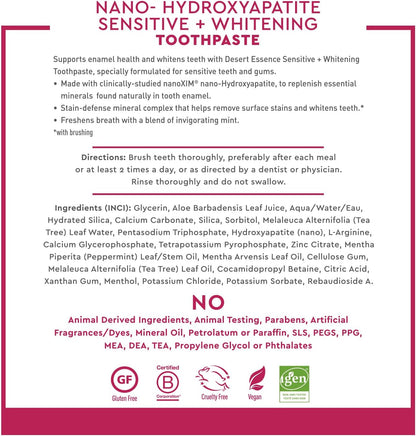 Nano-Hydroxyapatite Sensitive+ Whitening Toothpaste Fresh Mint by Desert Essence