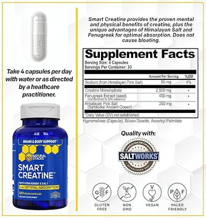 Smart Creatine+ Fenugreek & Himalayan Salt Capsules by Natural Stacks