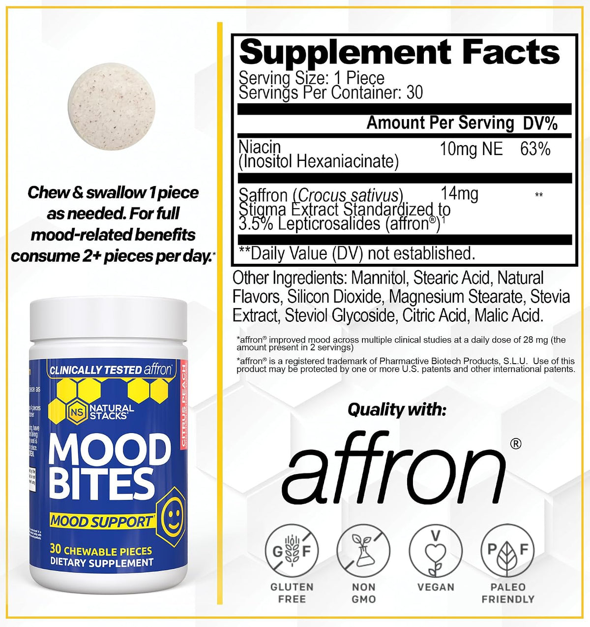 Mood Bites Chewable Citrus Peach Tablets by Natural Stacks