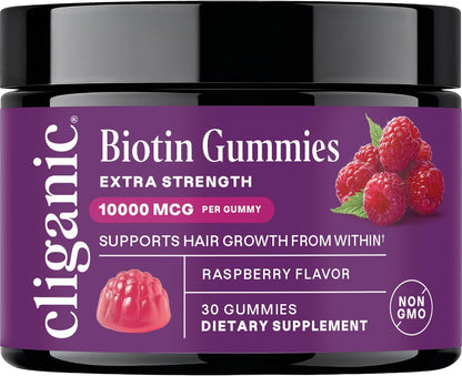 Biotin Gummies 10,000mcg Raspberry by Cliganic