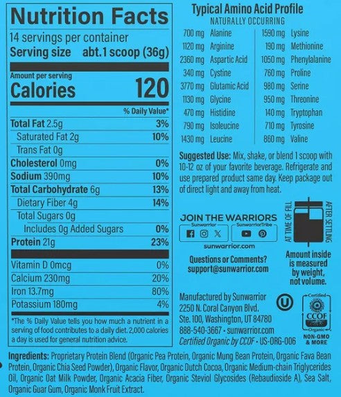 Organic Warrior Performance Chocolate Protein Blend by Sunwarrior