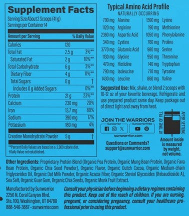 Warrior Blend Plant Protein + Creatine Chocolate by Sunwarrior