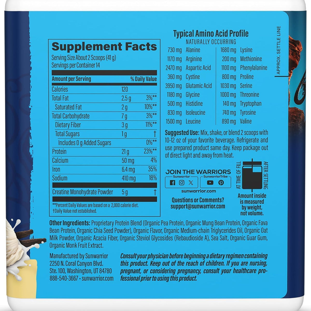 Warrior Blend Plant Protein + Creatine Vanilla Powder by Sunwarrior