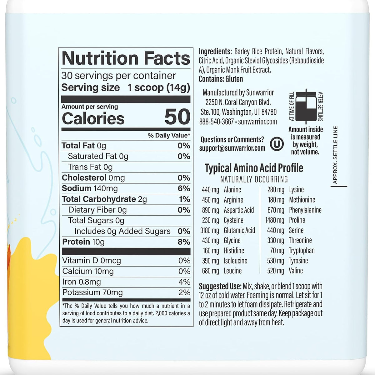 Clear Plant Based Protein Refresher Peach Mango Powder by Sunwarrior