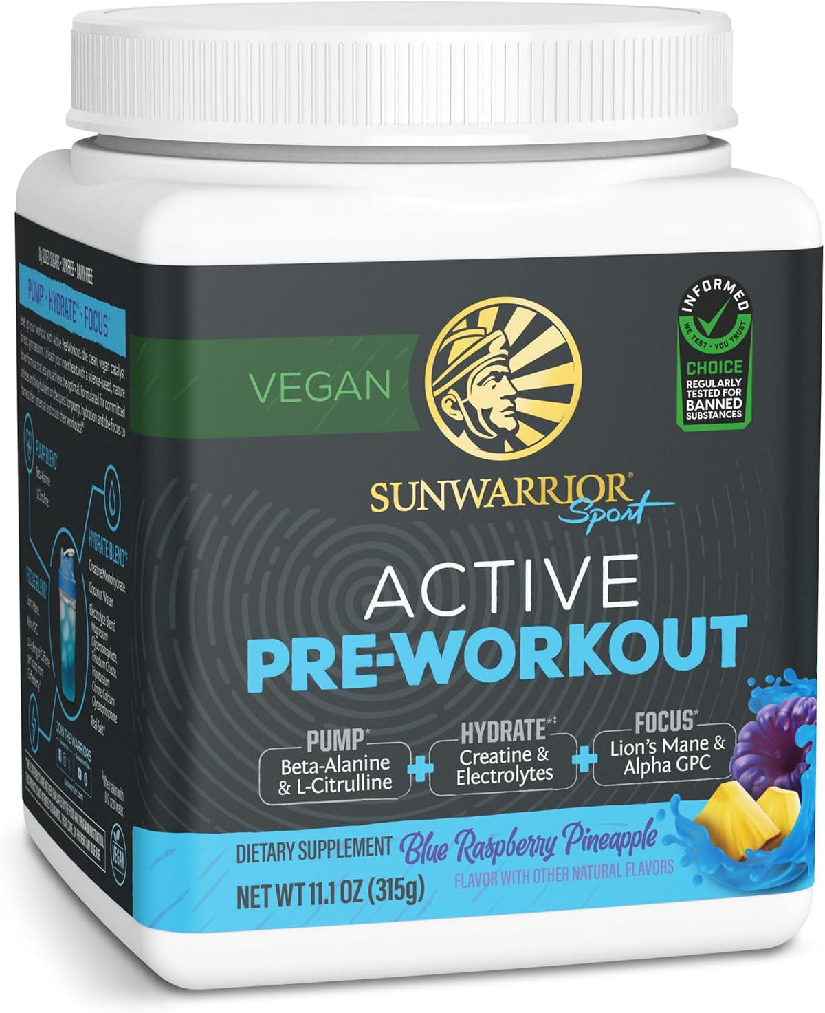 Active PreWorkout Blue Raspberry Pineapple Powder by Sunwarrior